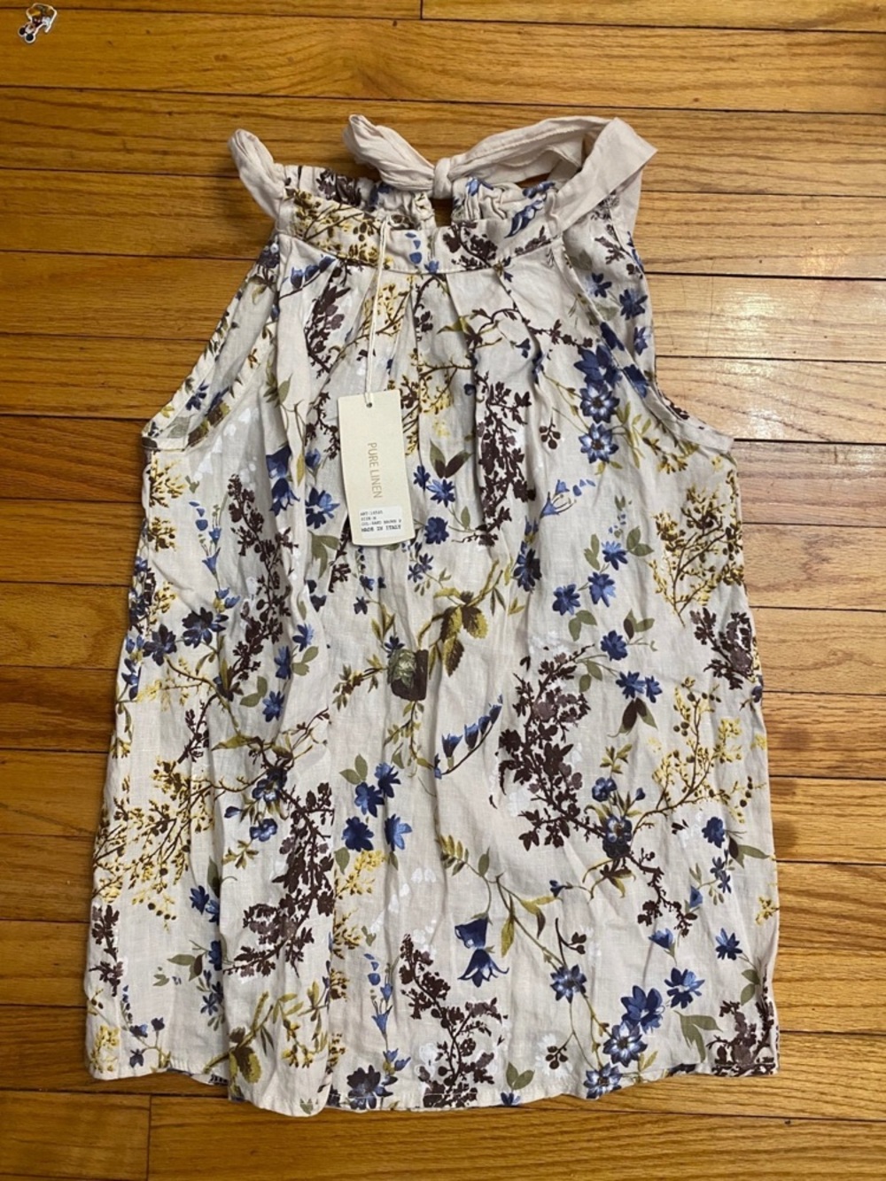Sleeveless Floral Tie-Neck Top -M
